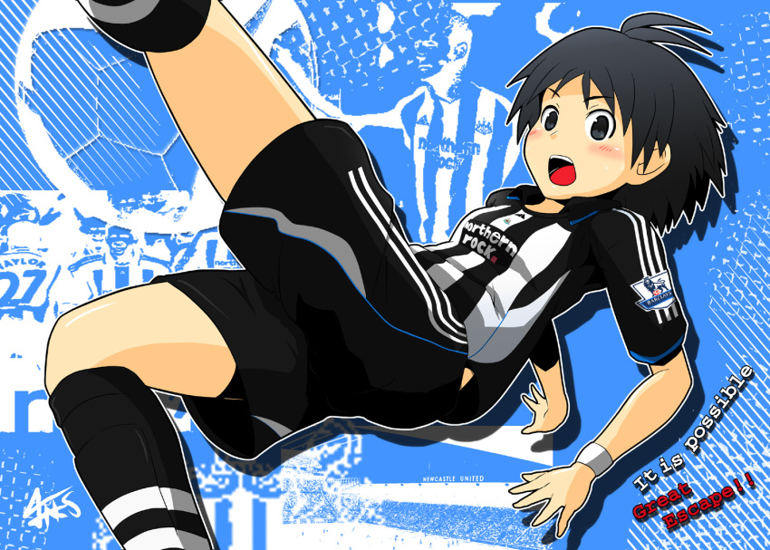 ahoge, black_hair, blush, highres, idolmaster, kicking, kikuchi_makoto, kneehighs