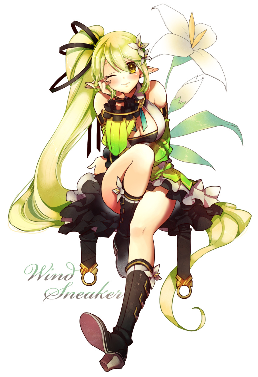 absurdres, bad_id, boots, breasts, character_name, cleavage, detached_sleeves, elsword
