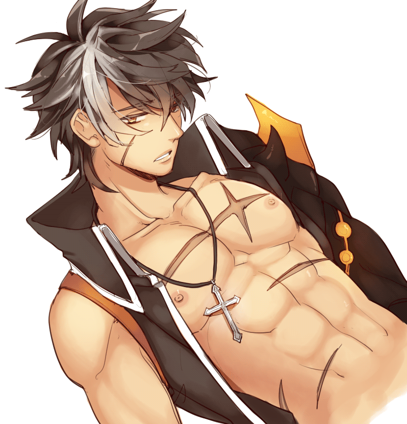 bad_id, black_hair, cross, cross_necklace, elsword, jewelry, limble, male