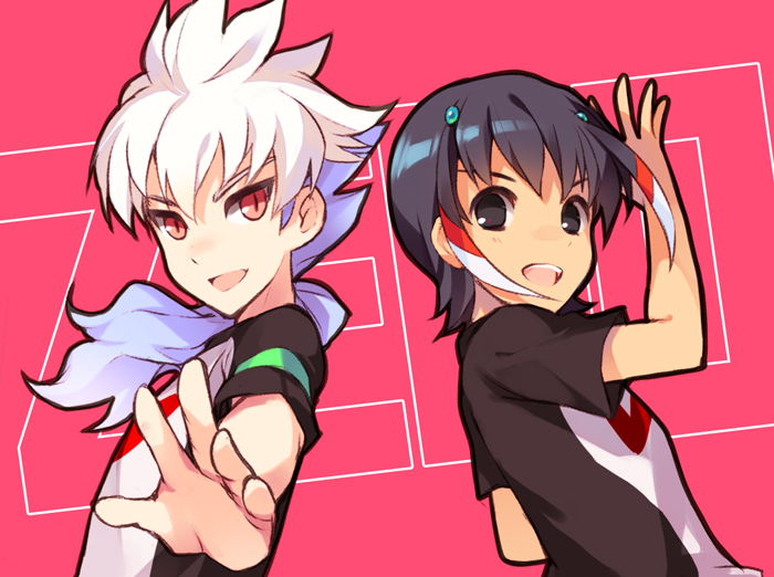 hair_ornament, hakuryuu_(inazuma_eleven), inazuma_eleven_(series), inazuma_eleven_go, long_hair, male, multicolored_hair, multiple_boys