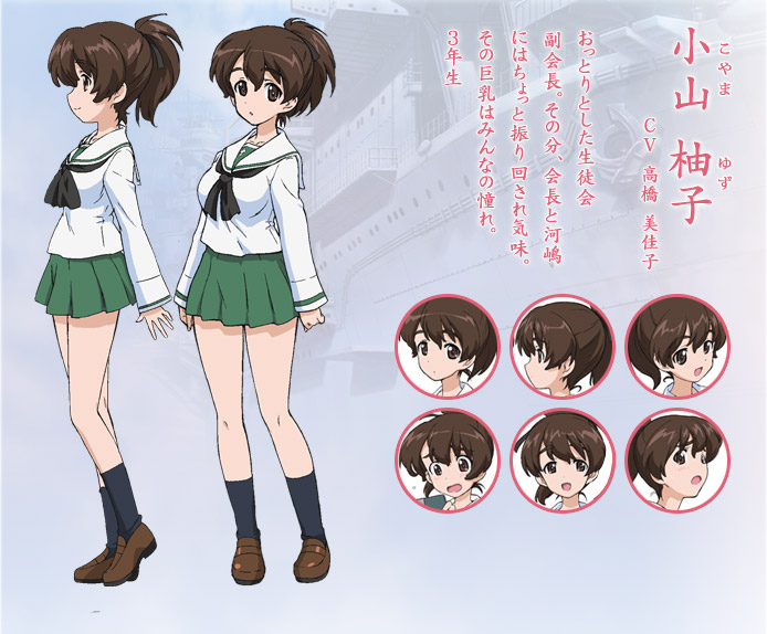 black_legwear, brown_eyes, brown_hair, character_sheet, concept_art, cross, girls_und_panzer, koyama_yuzu