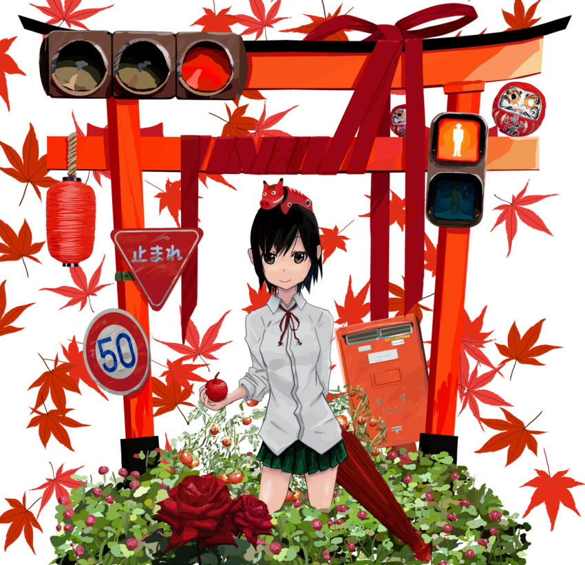 flower, lantern, leaf, original, postbox, ribbon, rose, ryoun