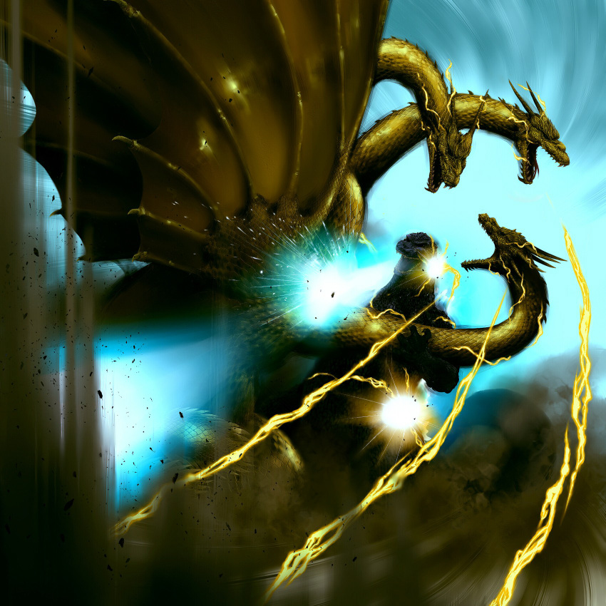 atomic_ray, battle, epic, godzilla, godzilla_(series), king_ghidorah
