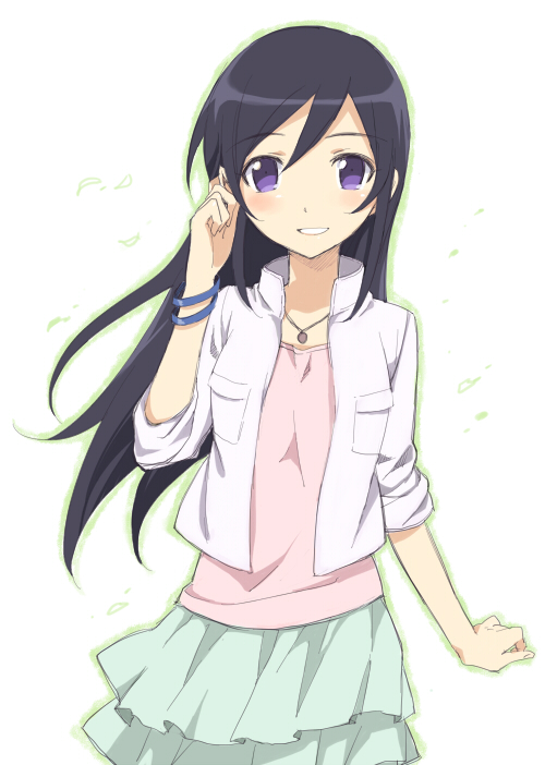 aragaki_ayase, black_hair, blush, jewelry, kamekoya_sato, long_hair, looking_at_viewer, necklace