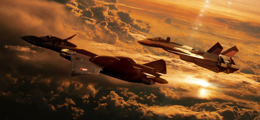 airplane, canards, cloud, clouds, dusk, flying, jet, lens_flare
