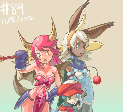 animal_ears, armor, bare_shoulders, blue_eyes, blush_stickers, breasts, bunny_ears, cleavage
