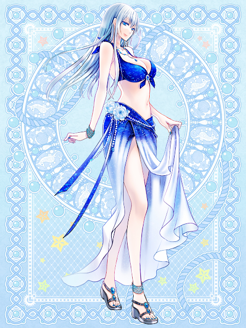 anklet, bikini, blue_eyes, bracelet, end_breaker!, jewelry, long_hair, nail_polish