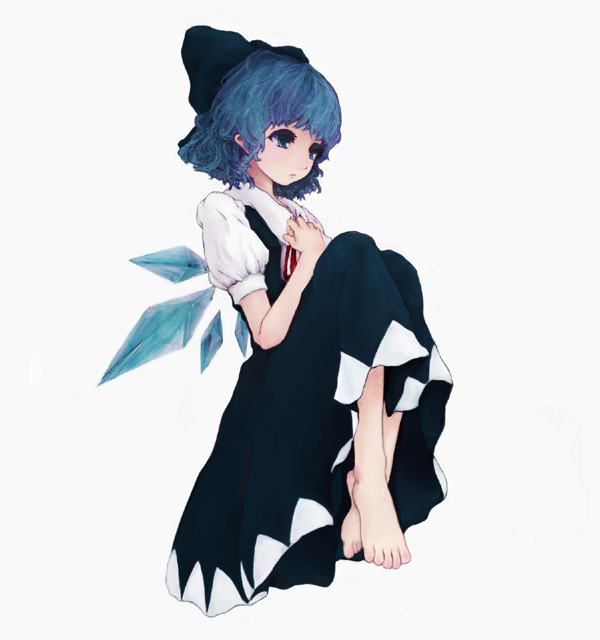 barefoot, cirno, feet, motachin, solo, touhou, wings