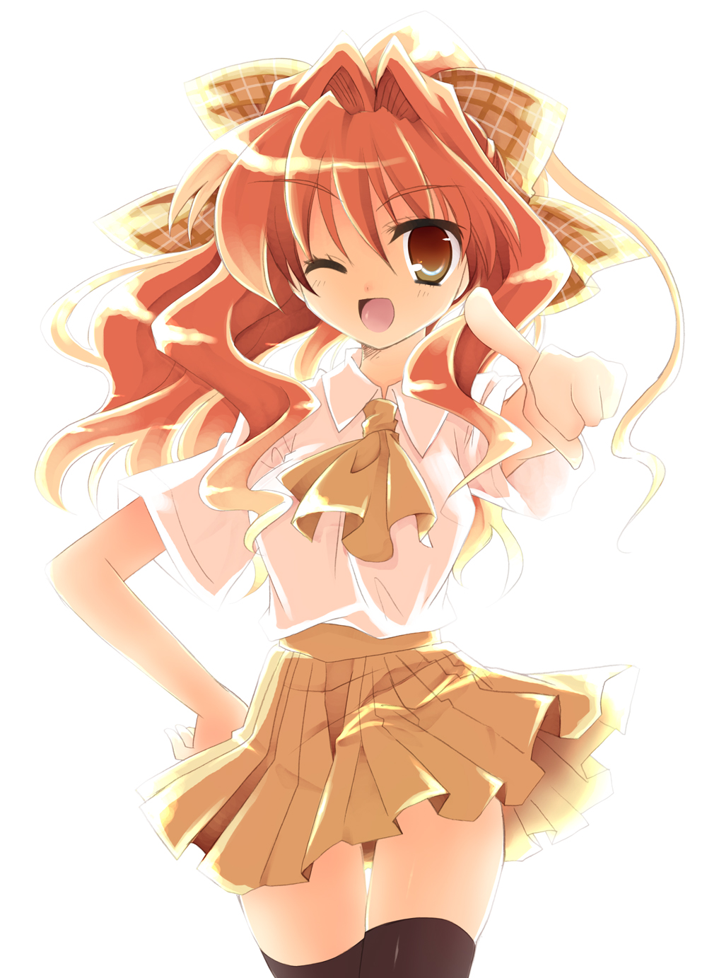 ascot, colored, hand_on_hip, highres, hourai_susugu, long_hair, looking_at_viewer, open_mouth