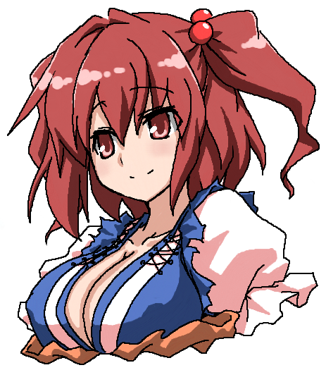 breasts, cleavage, deku_(pixiv26269), large_breasts, onozuka_komachi, red_eyes, red_hair, redhead