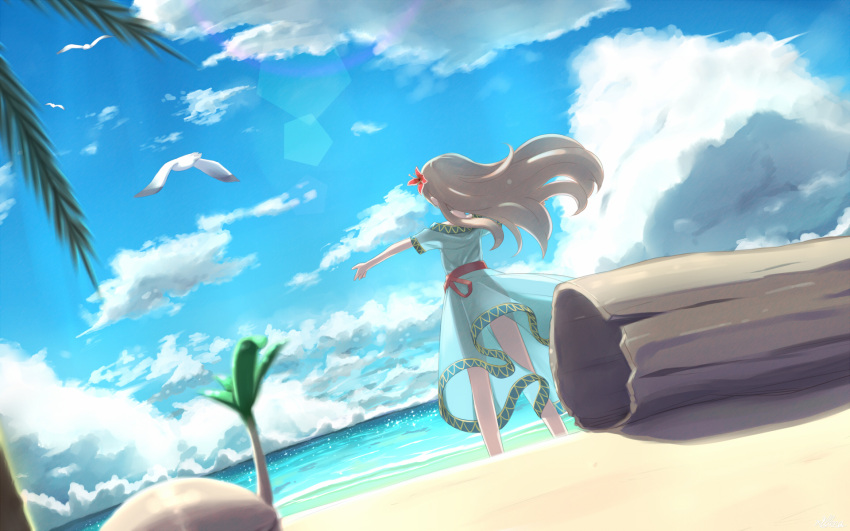 bird, cloud, clouds, dress, highres, link's_awakening, marin, marin_(legend_of_zelda)