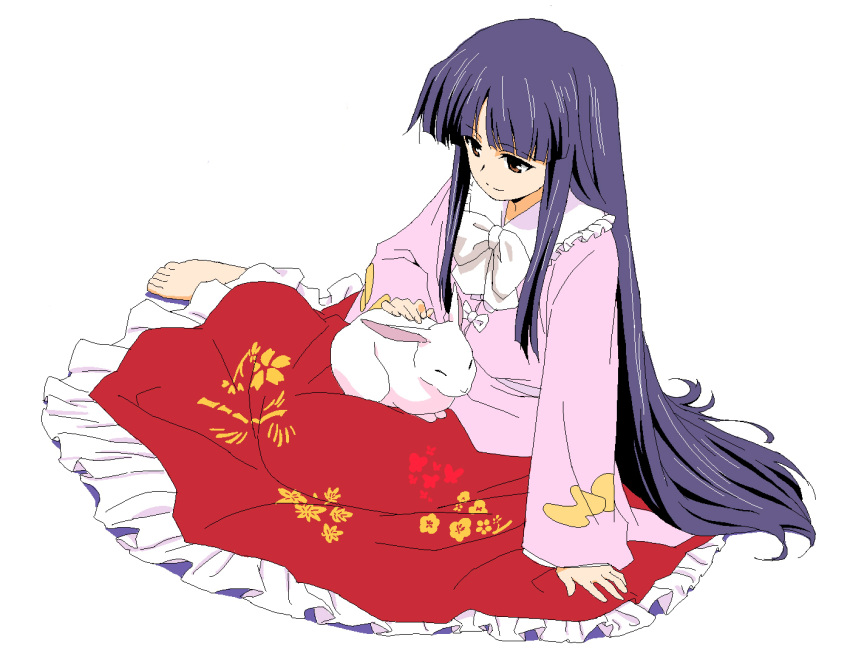 black_hair, brown_eyes, bunny, frills, houraisan_kaguya, ikuya_koimori, long_hair, long_skirt