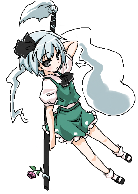 ascot, blue_hair, blush, bobby_socks, deku_(pixiv26269), dress_shirt, flower, ghost