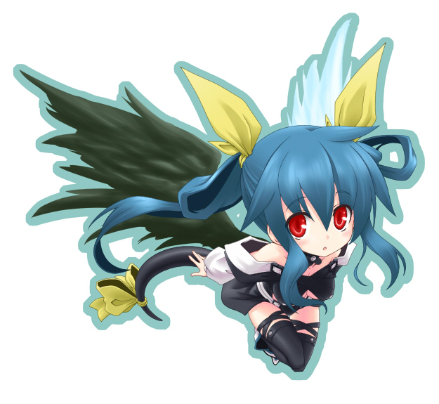 deku_(pixiv26269), dizzy, guilty_gear, red_eyes, simple_background, solo, tail, thigh-highs
