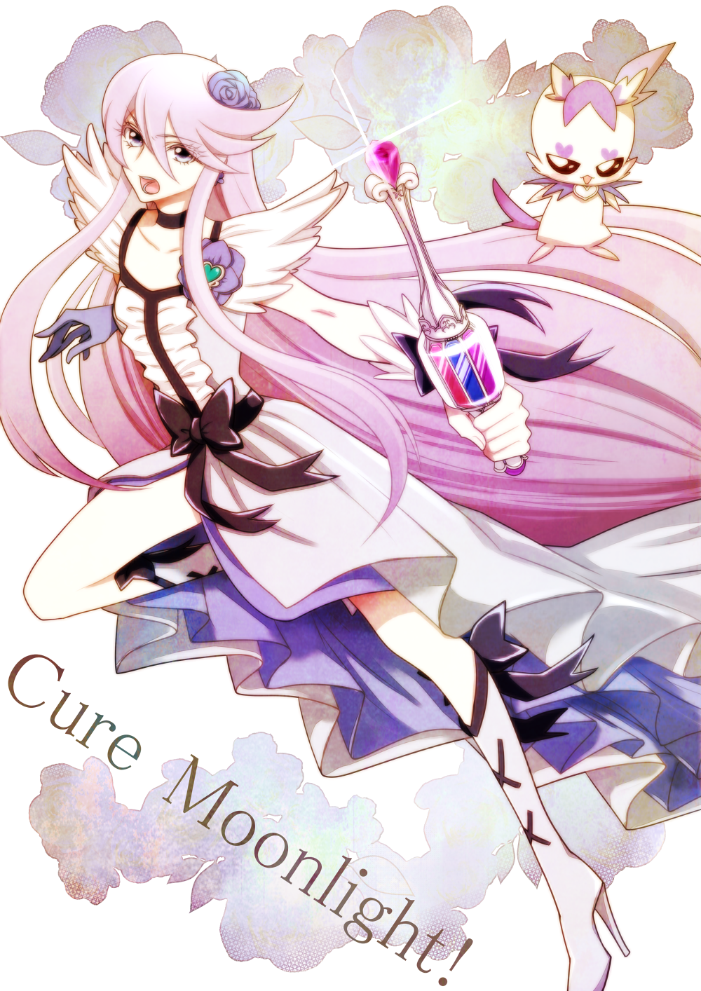 boots, bow, character_name, choker, cologne_(heartcatch_precure!), creature, cure_moonlight, dress