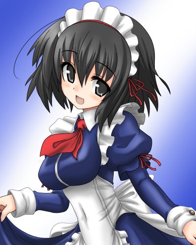 black_hair, blush, breasts, deku_(pixiv26269), lowres, maid, open_mouth, original
