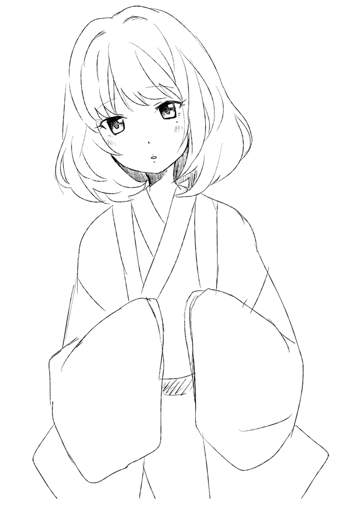 bisuke_(bisco), idolmaster, idolmaster_cinderella_girls, looking_at_viewer, monochrome, short_hair, simple_background, solo