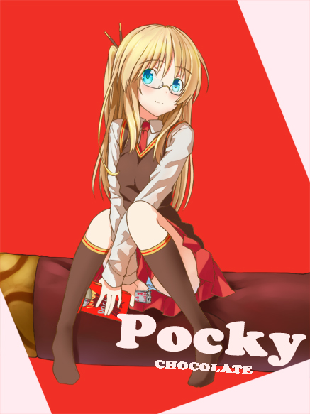 blonde_hair, blue_eyes, blue_panties, brown_legwear, copyright_request, glasses, hair_ornament, huyumitsu