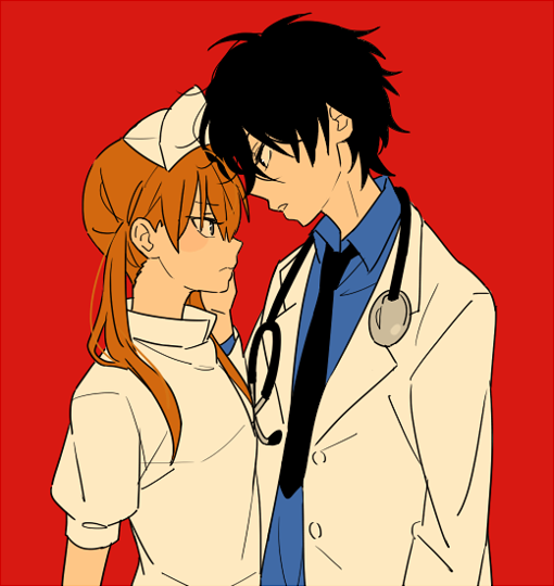 1girl, black_hair, brown_hair, hat, kiri_(qoo), kirin14, labcoat, long_hair
