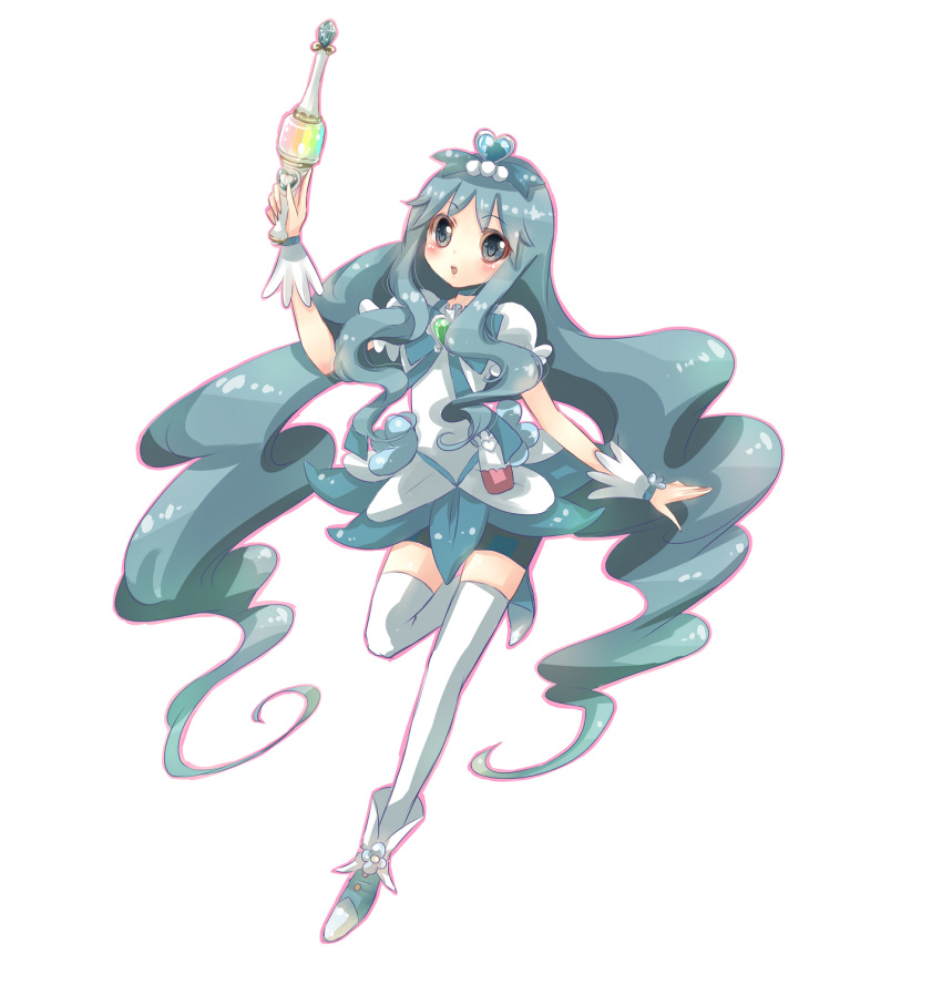 bike_shorts, blue_eyes, blue_hair, boots, choker, cure_marine, dress, flower_tact