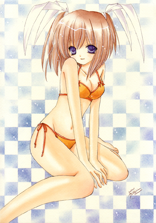 asapon, bikini, brown_hair, kneeling, navel, pia_carrot, pia_carrot_(series), pia_carrot_e_youkoso!!_3