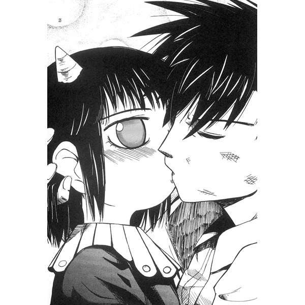 blush, child, closed_eyes, demon_girl, dress, embrace, horns, kiss