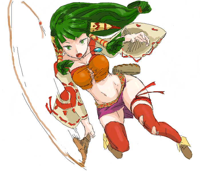 breasts, feena, from_above, full_body, grandia, grandia_i, green_hair, hair_ornament