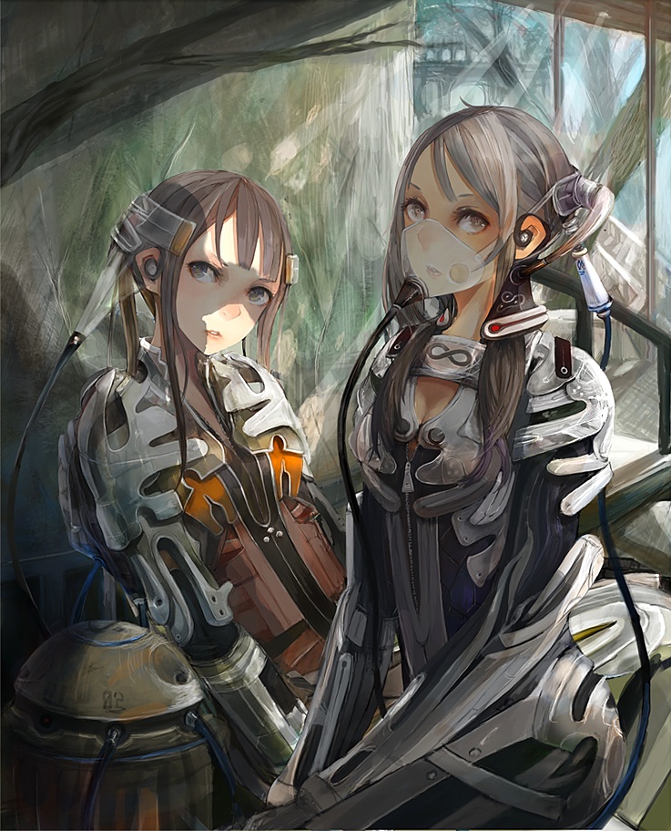 armor, gas_mask, jasmine_(jasco), multiple_girls, original, revision