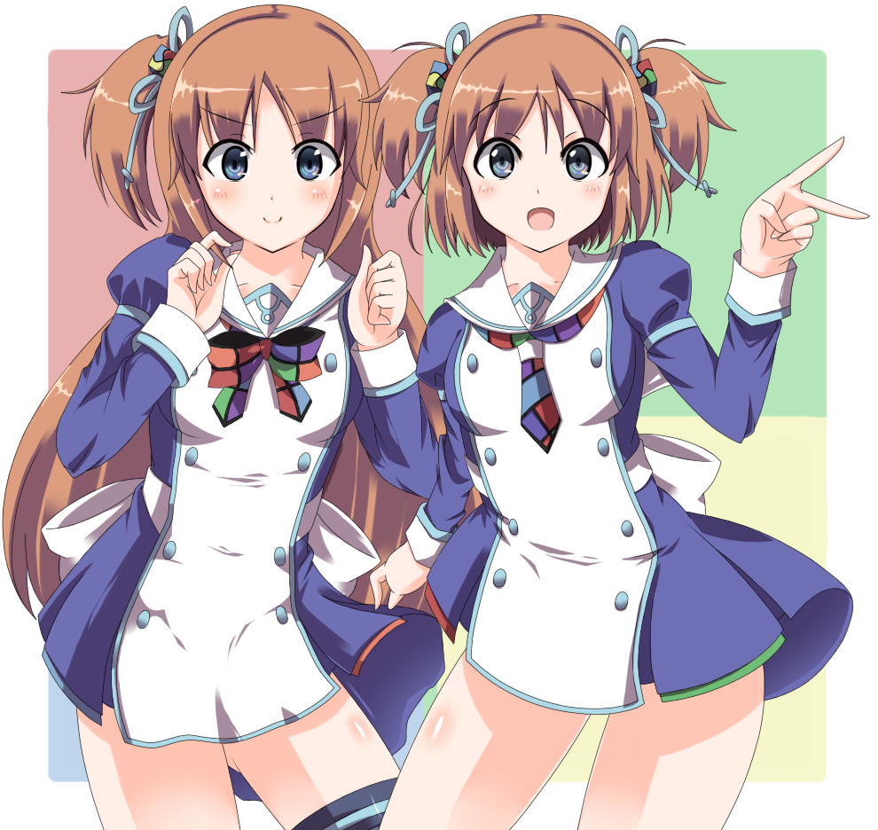 blue_eyes, bow, brown_hair, guunome, madobe_ai, madobe_yuu, multiple_girls, number, os-tan, thigh-highs, thighhighs, windows_8, zettai_ryouiki