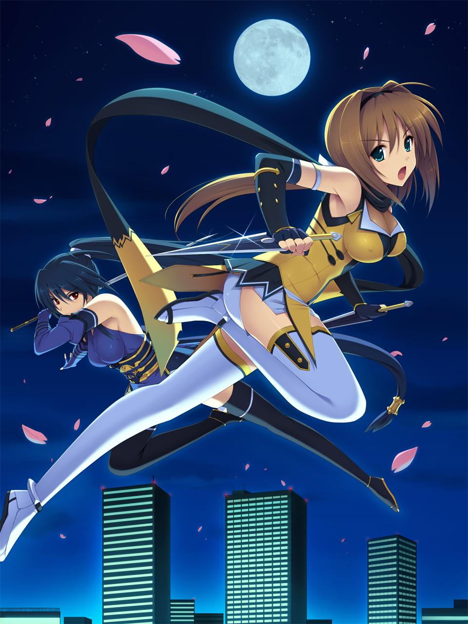 blue_hair, breasts, brown_hair, choukou_sennin_haruka, cygnus_(artist), elbow_gloves, gloves, highres