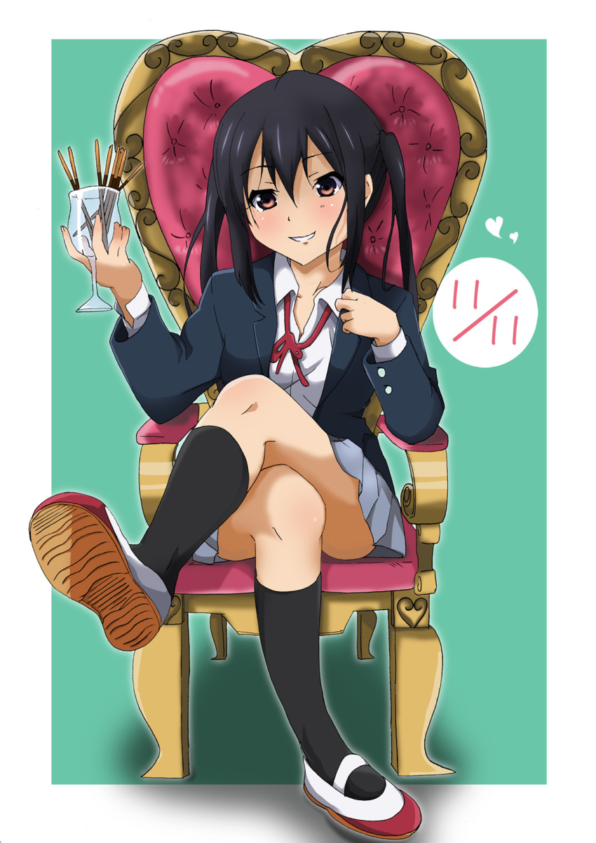 akumu_(hiziiiiii), black_hair, blazer, brown_eyes, chair, crossed_legs, cupping_glass, dress_shirt