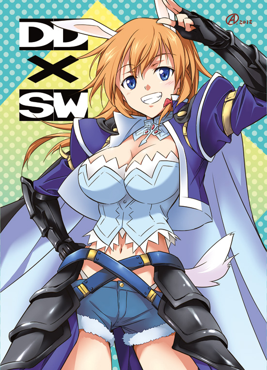 agahari, animal_ears, blue_eyes, breasts, bunny_ears, bustier, charlotte_e_yeager, cleavage