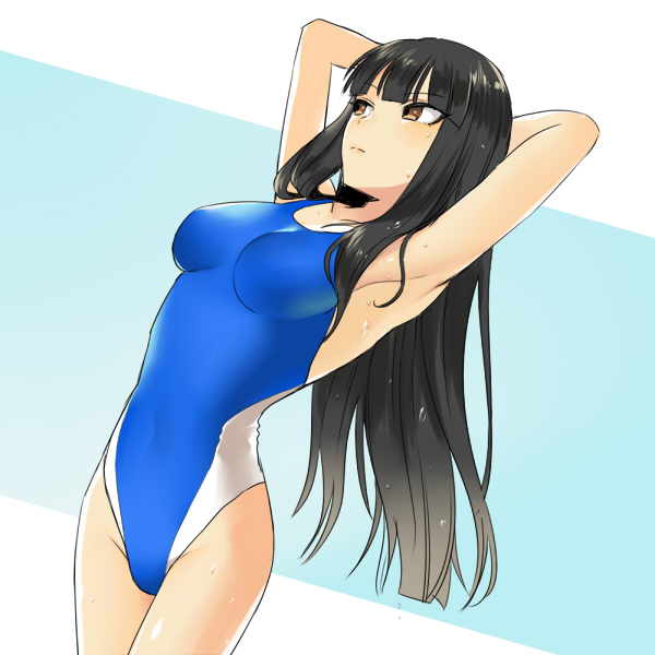 armpits, black_hair, breasts, brown_eyes, competition_swimsuit, idolmaster, idolmaster_cinderella_girls, kurokawa_chiaki