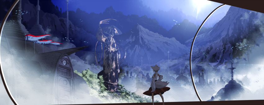 animal_ears, bare_shoulders, detached_sleeves, from_behind, highres, inubashiri_momiji, mountain, night