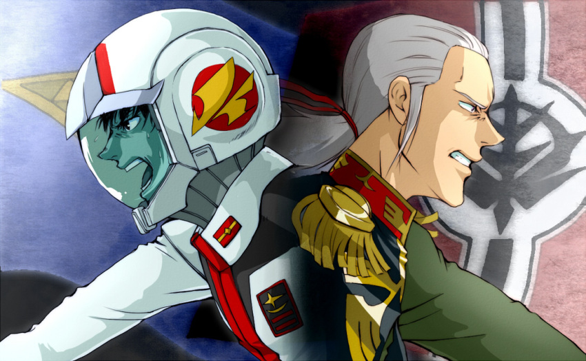 anavel_gato, flag, gundam, gundam_0083, helmet, kou_uraki, long_hair, military