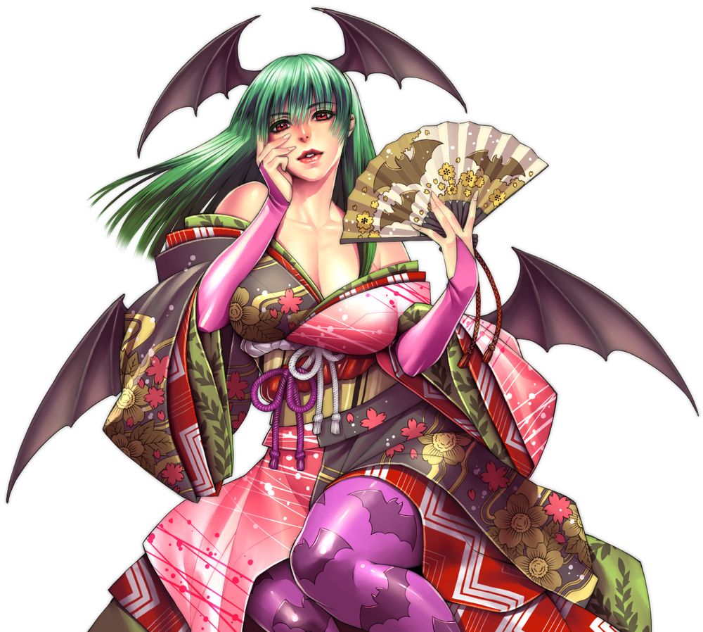 bare_shoulders, bat_print, bat_wings, breasts, bridal_gauntlets, cleavage, collarbone, crossover