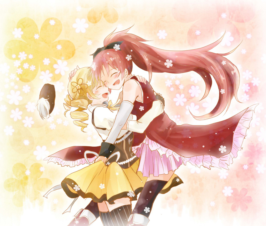 arm_warmers, black_gloves, black_legwear, blonde_hair, blush, bow, closed_eyes, corset