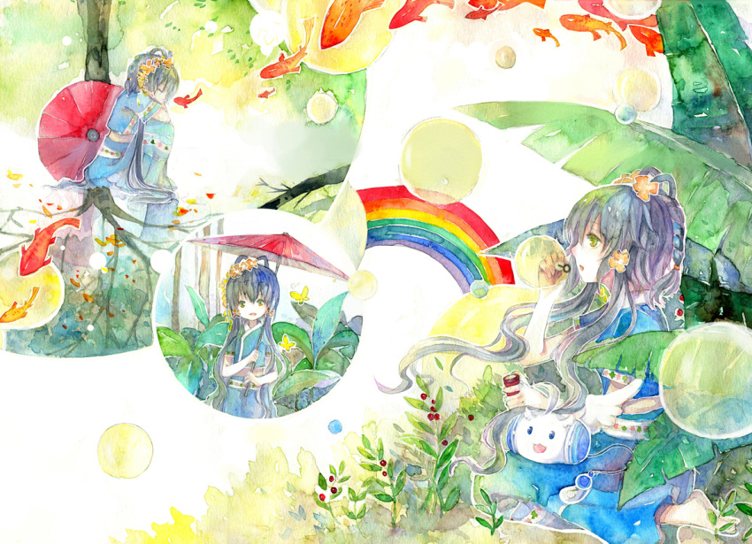 fish, luo_tianyi, rainbow, rue_(wyha666), tian_dian, umbrella, vocaloid