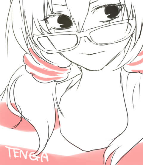 glasses, monochrome, solo, striped, tcb, tenga, tengirl, twintails