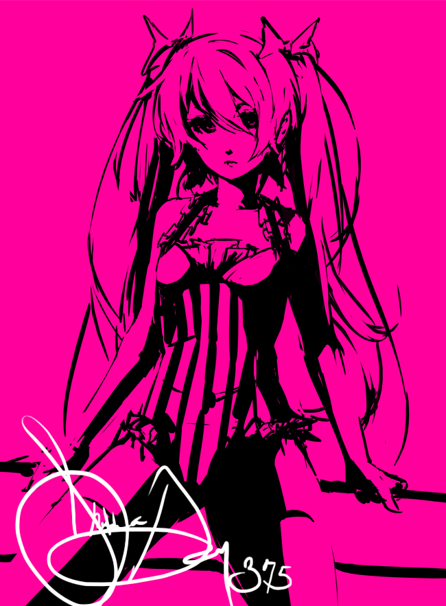 bow, cupcake-chan, eu03, flat_chest, hair_bow, leotard, long_hair, monochrome