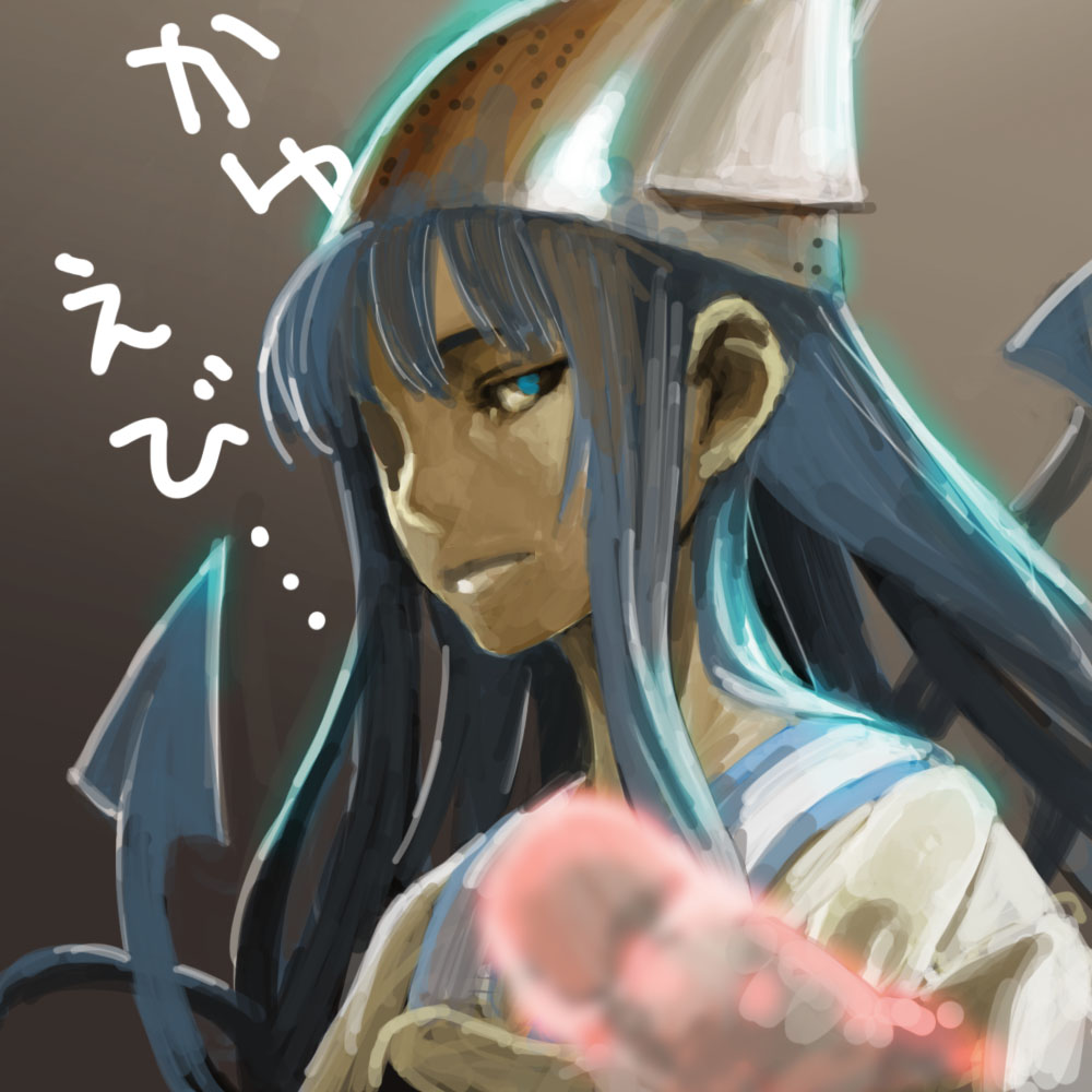 ikamusume, lips, shinryaku!_ikamusume, shrimp, solo, squid, tentacle, tentacles, yashiro50