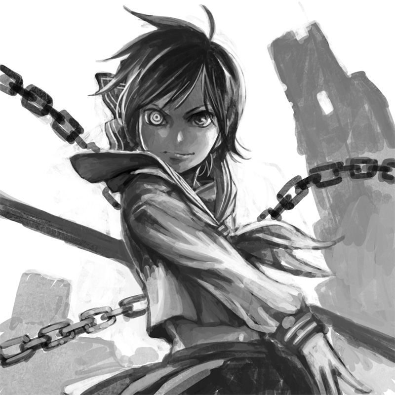 chain, chains, glowing, glowing_eye, heterochromia, monochrome, original, school_uniform