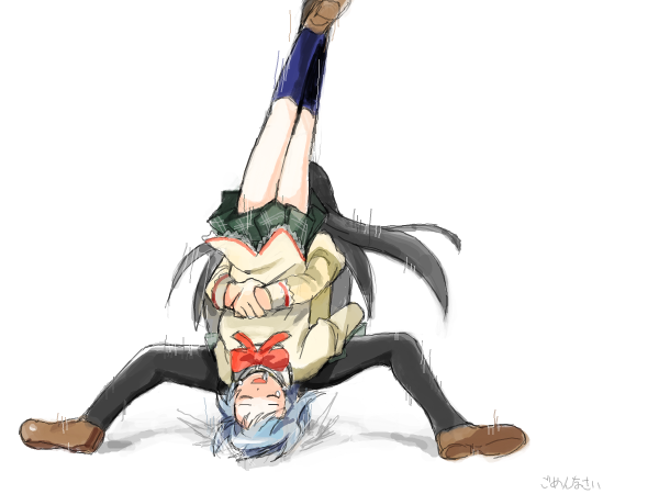 akemi_homura, black_hair, blue_hair, closed_eyes, eyes_closed, long_hair, mahou_shoujo_madoka_magica, miki_sayaka