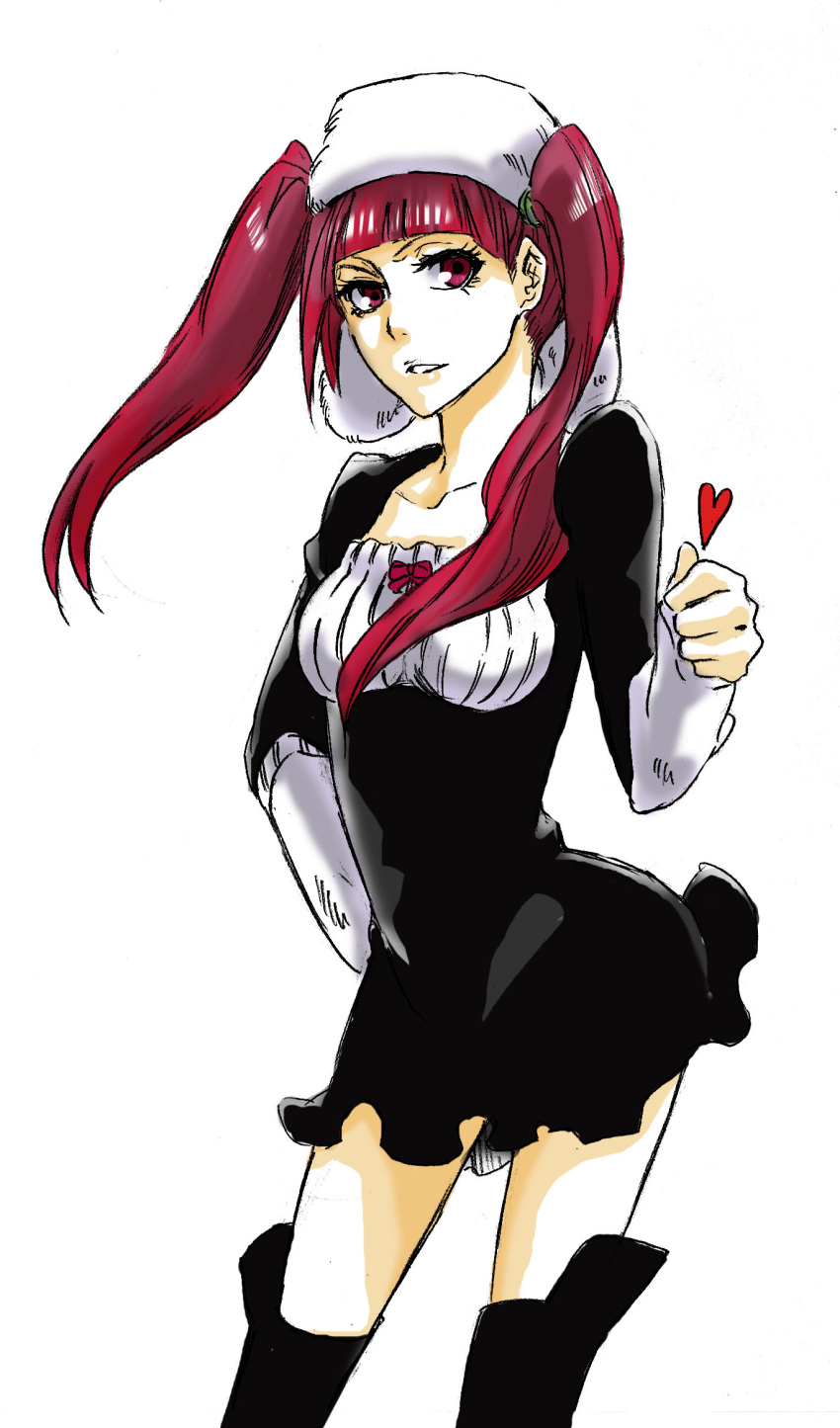 beksy, black_dress, bleach, boots, breasts, contrapposto, dokugamine_riruka, dress