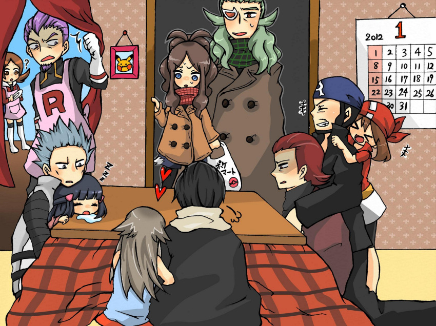 5girls, 6+boys, akagi_(pokemon), aogiri_(pokemon), apron, blue_(pokemon), geechisu_(pokemon), haruka_(pokemon)