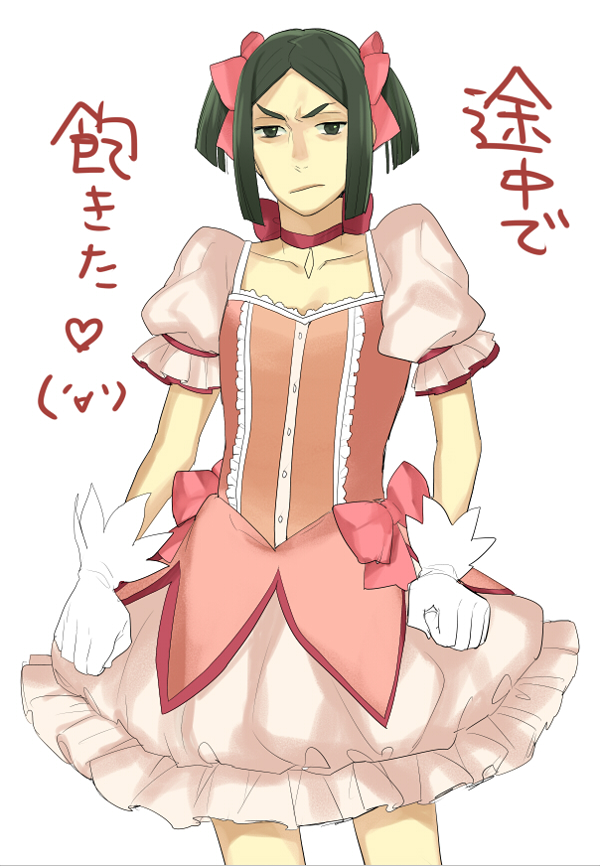 1girl, bow, choker, cosplay, crossdressinging, fate/zero, fate_(series), gloves