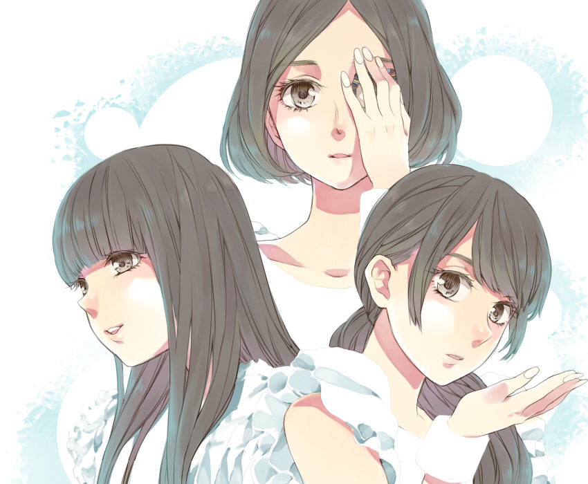 a~chan, black_eyes, black_hair, collarbone, covering_one_eye, kashiyuka, long_hair, looking_at_viewer