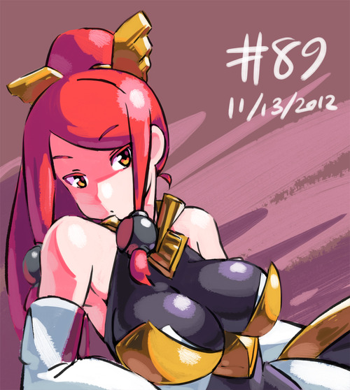 bare_shoulders, blazblue, blazblue:_chrono_phantasma, breasts, bust, dated, detached_sleeves, hair_ornament