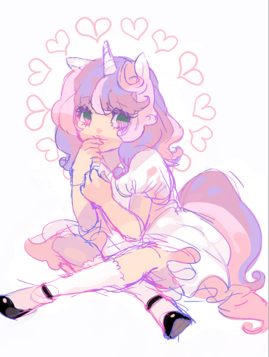 animal_ears, child, dress, heart, kneehighs, mary_janes, matsusaka, multicolored_hair, my_little_pony, my_little_pony_friendship_is_magic, personification, pink_hair, shoes, short_dress, sitting, sweetie_belle, tail, white_dress, white_legwear