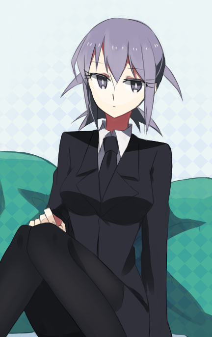 blazer, expressionless, kainou_yoshiko, necktie, pantyhose, purple_hair, saki, sitting